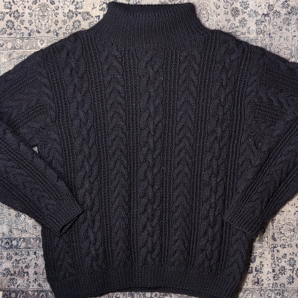 100% Wool Thick Cable Neck Black Calvin Klein Black Cable Knit Sweater